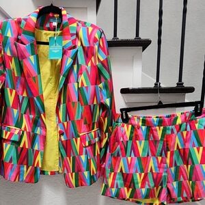 Modern Print Multi-Colored Shorts and Blazer(Set, Suit, Two-Piece, Coord)